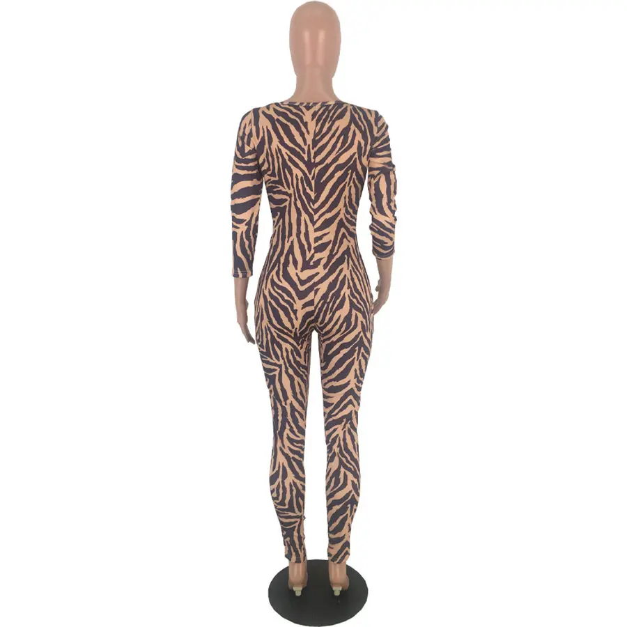 

Sexy Leopard Print Deep V-neck Skinny Bodydon Jumpsuit for Women Full Sleeve Sheath Elastic Jumpsuits Spring Streetwear