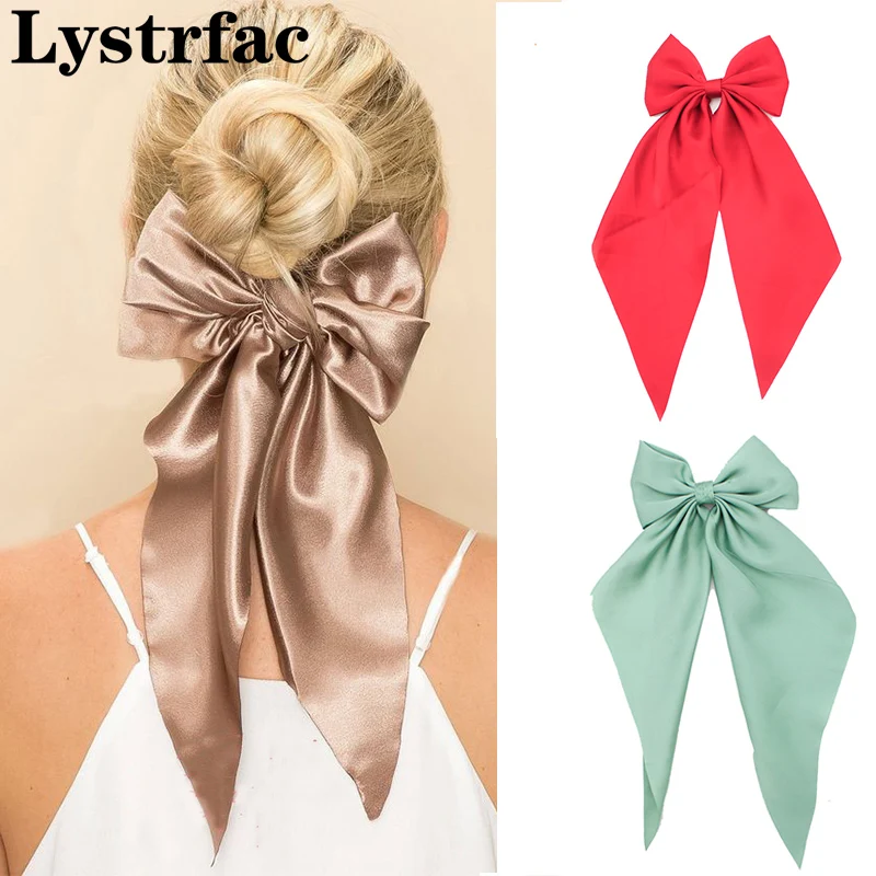 

Lystrfac New Solid Color Fabric Ribbon Bow Hairpin for Women Girls Hairclip Back Head Hairgrips Retro Hair Accessories