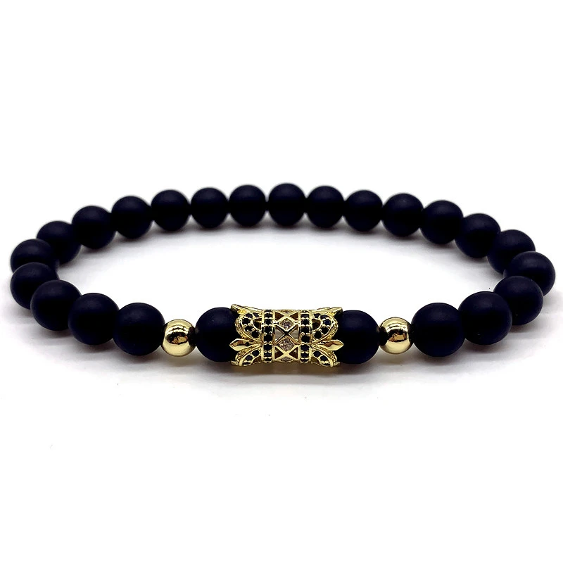 Модный новый черный длинный мужской браслет 8 мм камень матовый с бусинами для