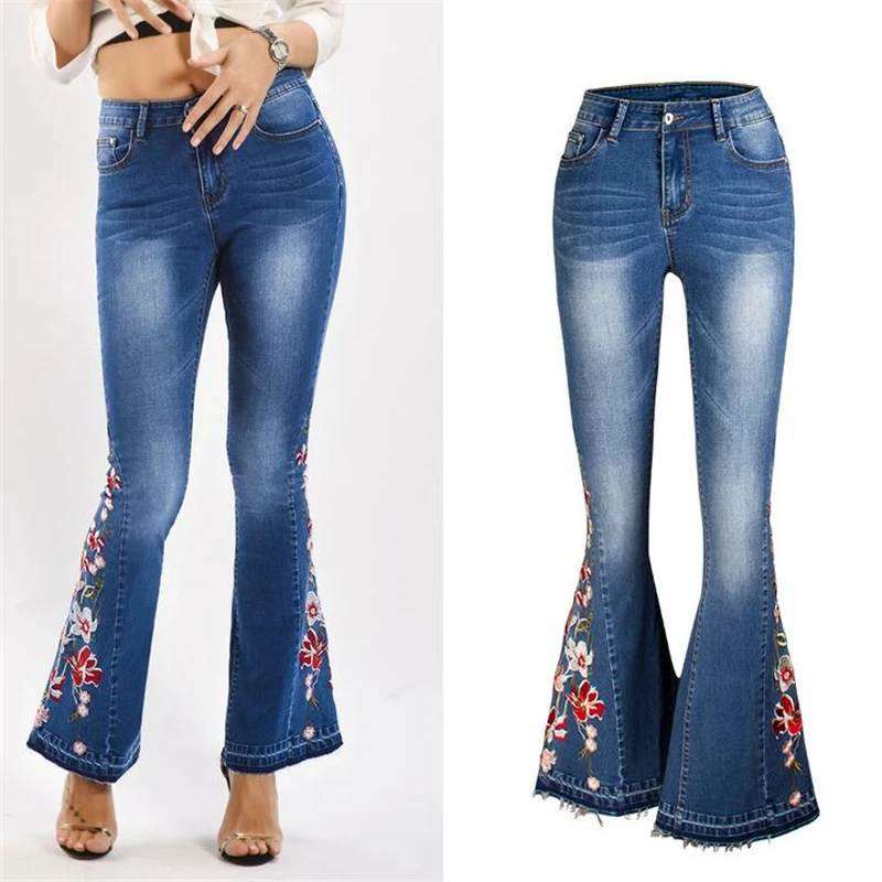 

Винтажные джинсы с цветочной вышивкой, женские джинсовые брюки, брюки-бойфренды для мам, эластичные узкие джинсы