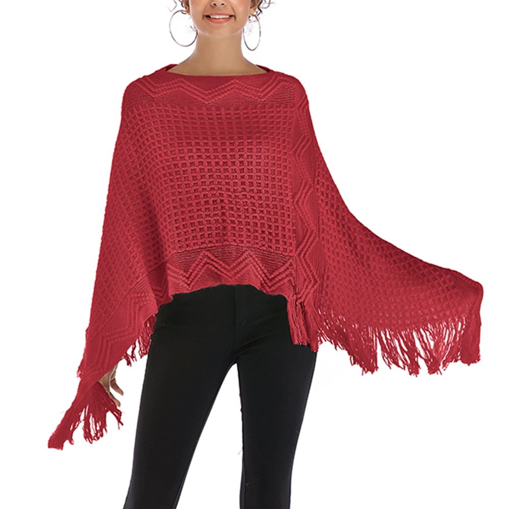 

Poncho for Women Capes Sleeveless Fashion Tassel Decor O-neck Female Knit Clothes Ladies Elegant Ponchos