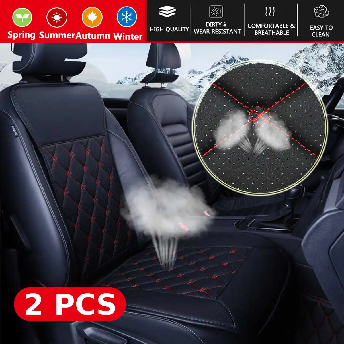 

2PCS Car Seat Cover Full Car Leather Seat Covers Cushion Pad PU Leather Protetor Universal Fit for Most Cars Interior Accessorie