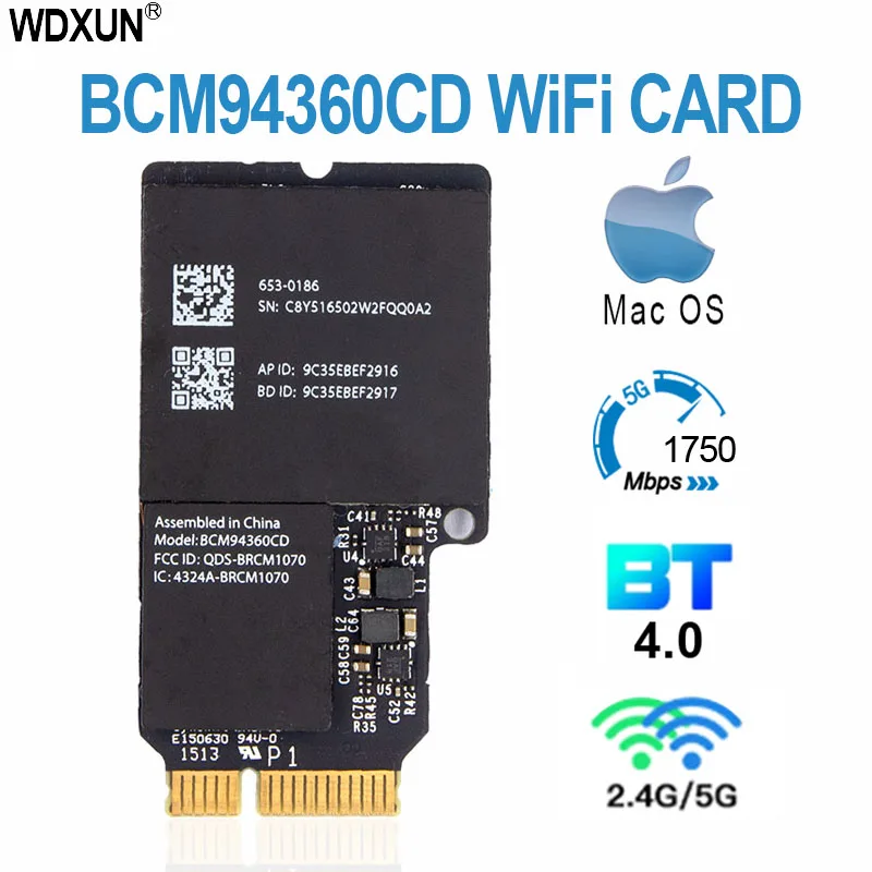 

2023 WIRCARD Dual band 1750Mbps BCM94360CD 802.11AC WIFI wireless BT 4,0 bcm94360cd родная карта Airdrop для Hackintosh Mac OS
