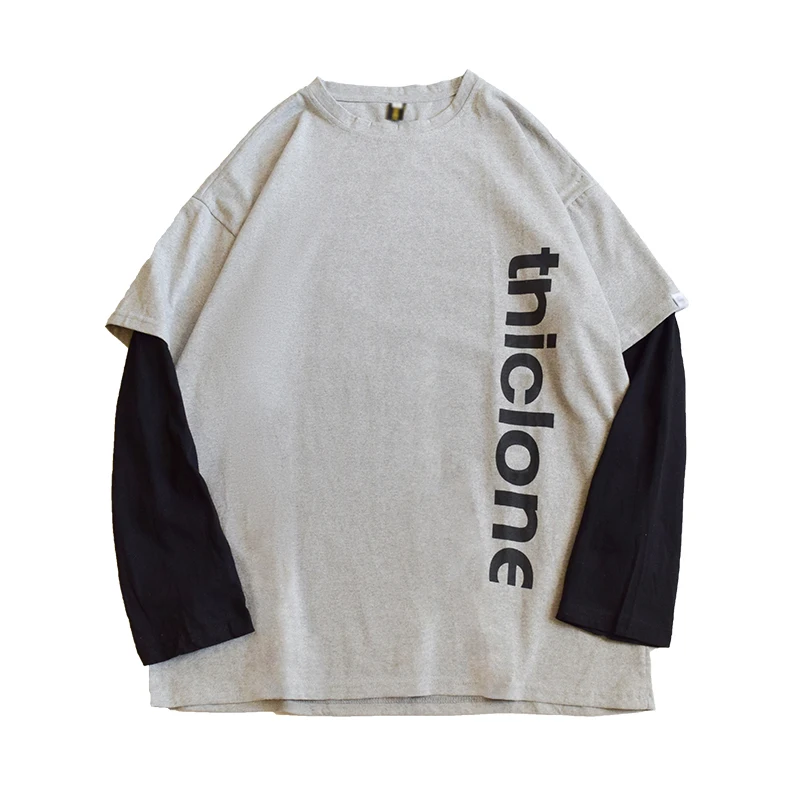 

FMZXG new long sleeve men's T-shirt hip hop trend sweater Street letter printing and splicing two tops