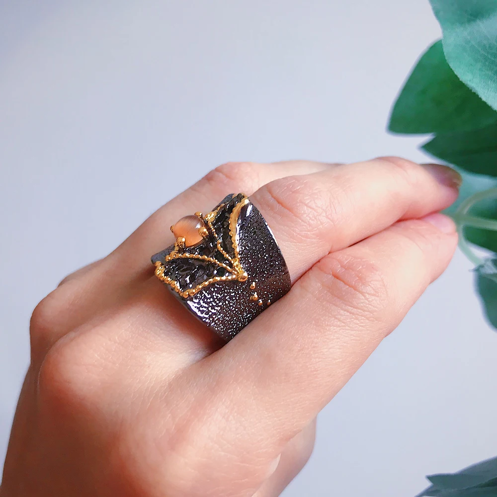 Brilliant Amazing Big Ring stone Rings Black gold color Luxury Vintage great Cocktail Ring Women Party Jewelry