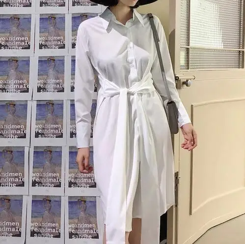 Шикарное длинное платье-рубашка с длинными рукавами в полоску 2019 весенние