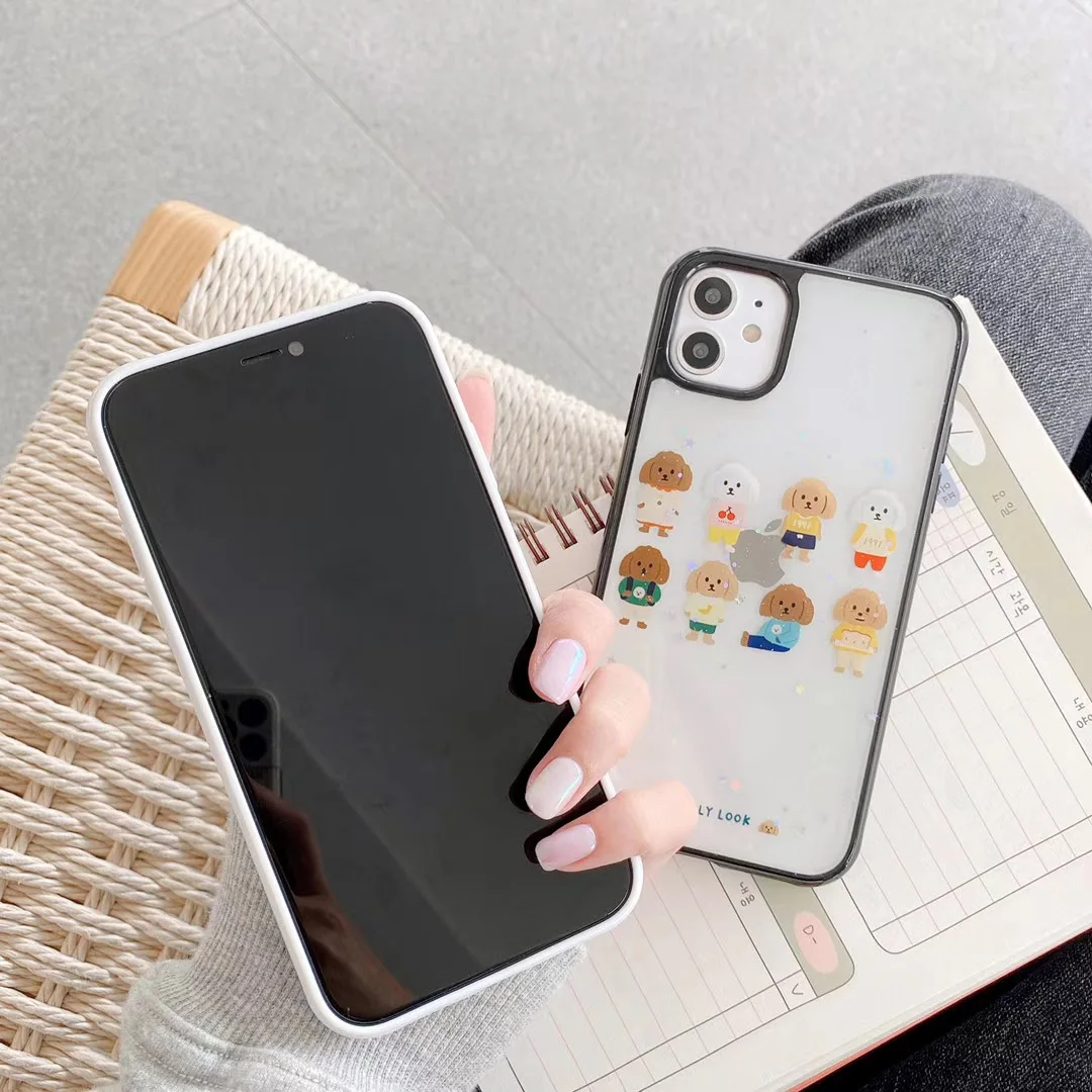 Cute Teddy Dog Case for IPhone 11 Pro XS Max Glitter Cartoon Transparent Cover SE 2020 XR X 7 8 Plus TPU | Мобильные телефоны и