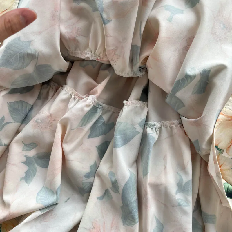 

Europe Style 2021 Summer Elegant Women Sleeveless High Waist Floral Layered Dress Female Vacation Party Dresses Vestido