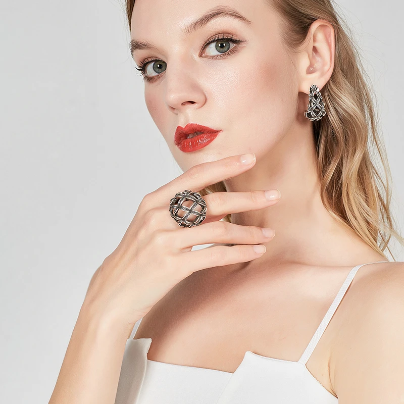 Mytys Ретро дизайн круглая полый геометрический шар кольцо для женщин Античный