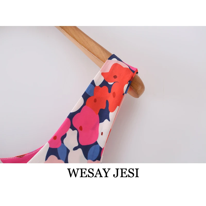 

WESAY JESI 2021 Summer Dress Chic Fashion Retro Sweet Flower Print Mini Skirt Elegant Temperament Sleeveless Sling Dress Bohemia