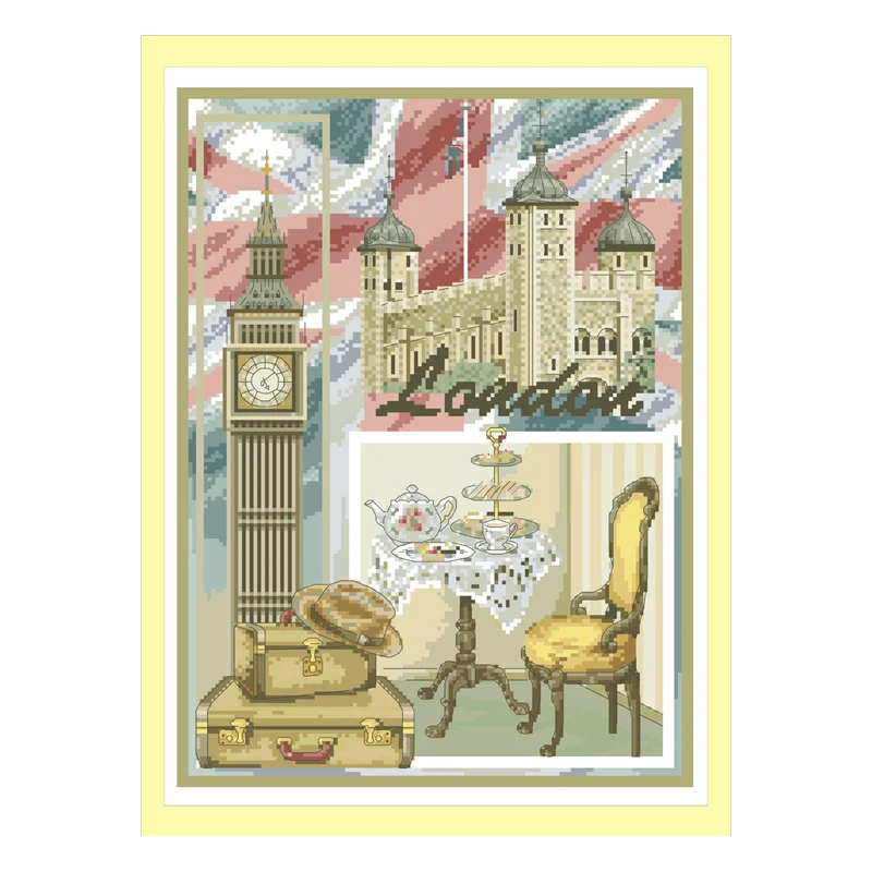 

London Cross Stitch Kits Counted Embroidery Set 11CT 14CT Printed Canvas Handmade Needlework Crafts Diy Home Decoration Painting