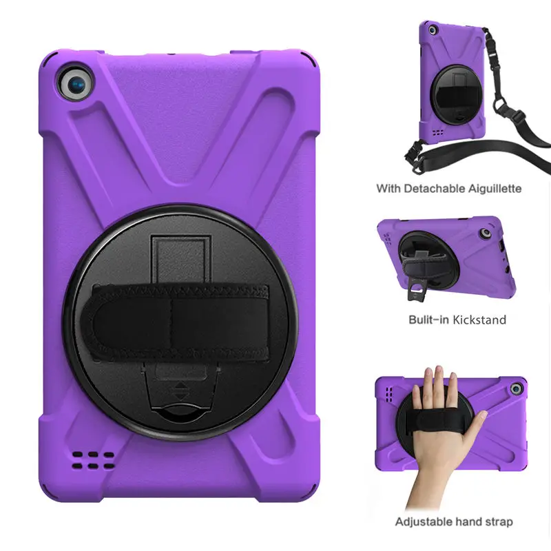 purple Чехол для Amazon Kindle Fire 7 9th 7th Generation чехол для Fire 7 Funda противоударный сверхмощный с наручными ремнями - Цвет: purple