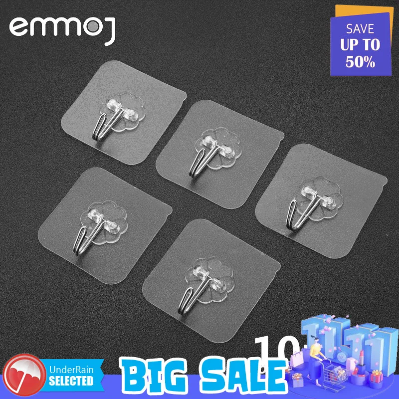 

10pcs Strong Traceless Transparent Waterproof Key Holder Wall Hanger Adhesive Hook Toilet Kitchen Bathroom Accessory For Hanging