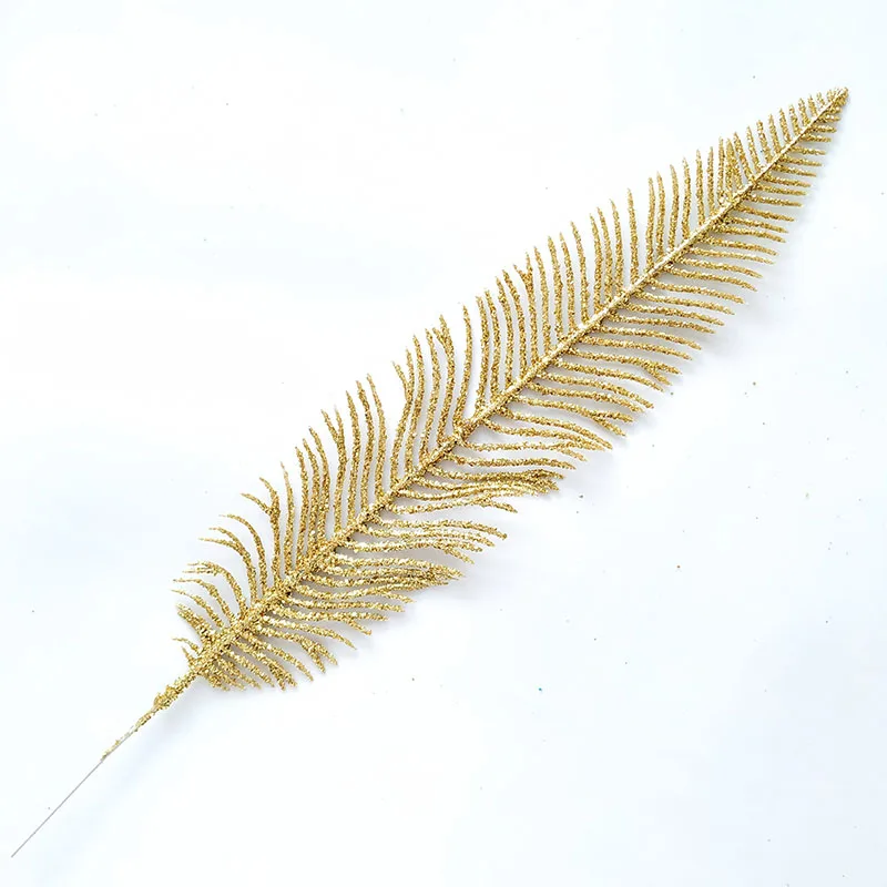 Gold E Christmas Tree Decoration Flower Grass Leaf Hollow Flash Grass Fake Flower Home Party Happy New Year Decoration Gold Silver 40cm - Цвет: Gold E