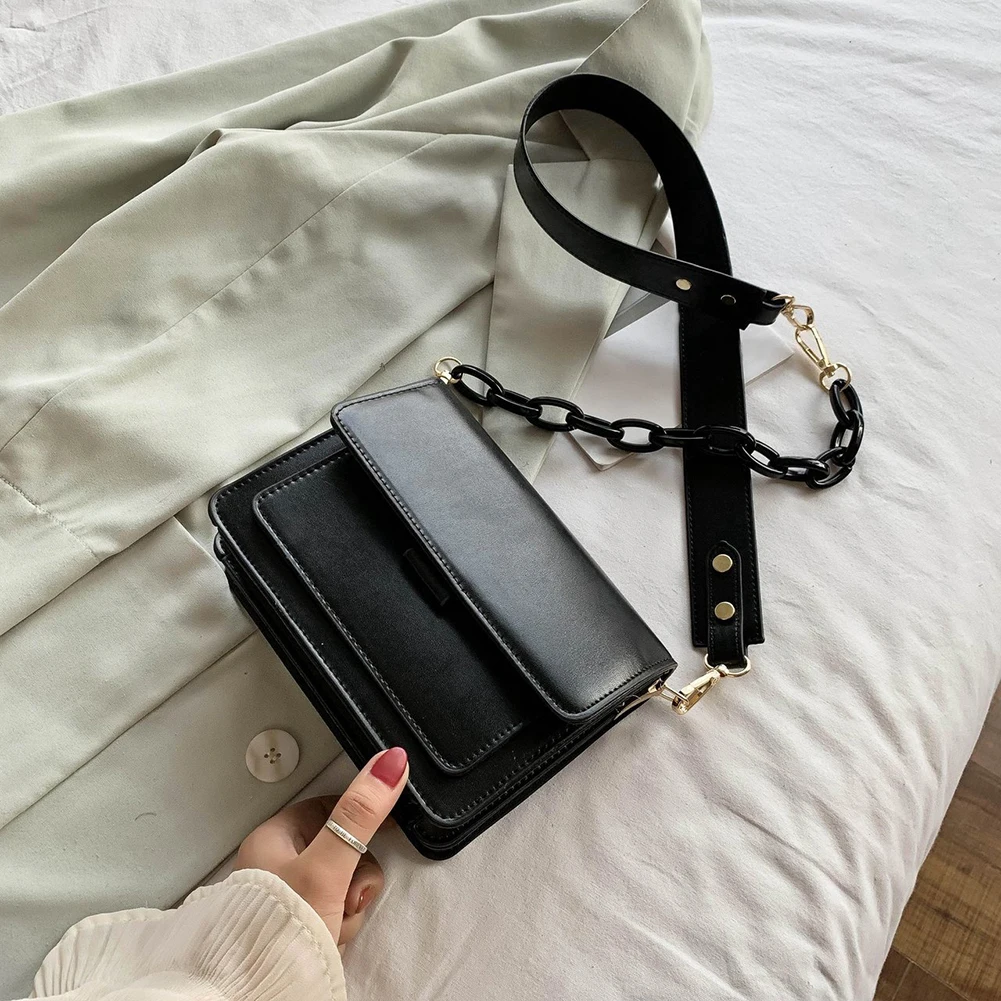 

Thick Acrylic Chain Design PU Leather Shoulder Bags For Women 2021 Small Square Bag Multi-Pocket Crossbody Bag Female Handbag