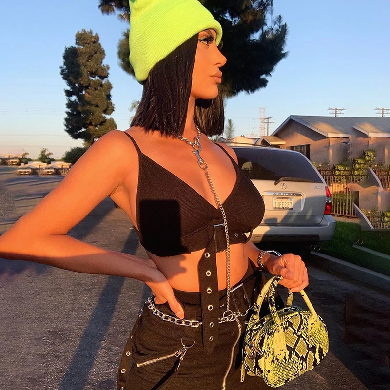 Женский короткий топ без рукавов готический Топ в стиле Харадзюку с открытой