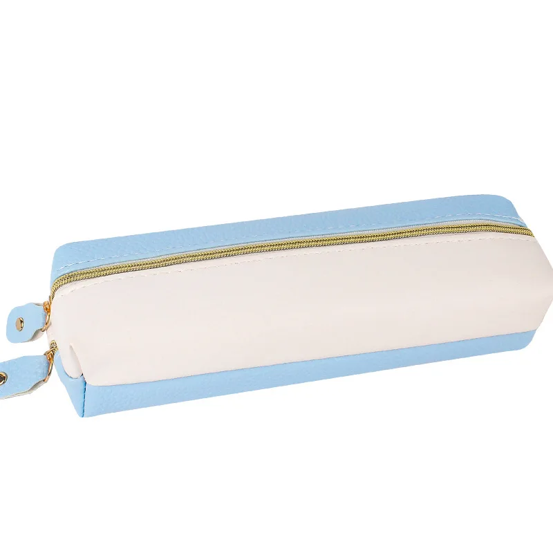 

Creative Stationery PU Leather Two-color Pencil Case Student Simple Pencil Case Double Zipper Stationery Box