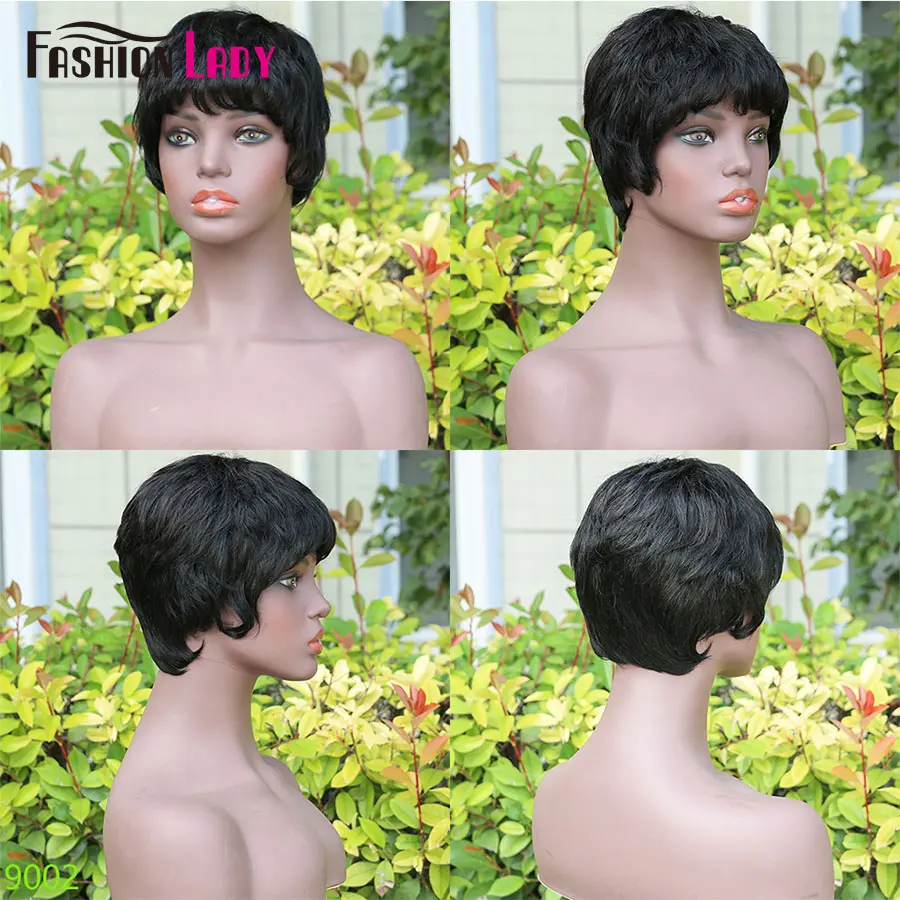 

Fashion Lady 4.5inch Machine Short Wigs For Women Straight Brazilian Human Remy Hair Wig #1B Light Black Color Free Shipping