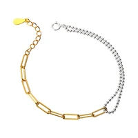 asymmetry 100 925 sterling silver gold bracelet woman female beads chain fine jewelry valentines day gift simple