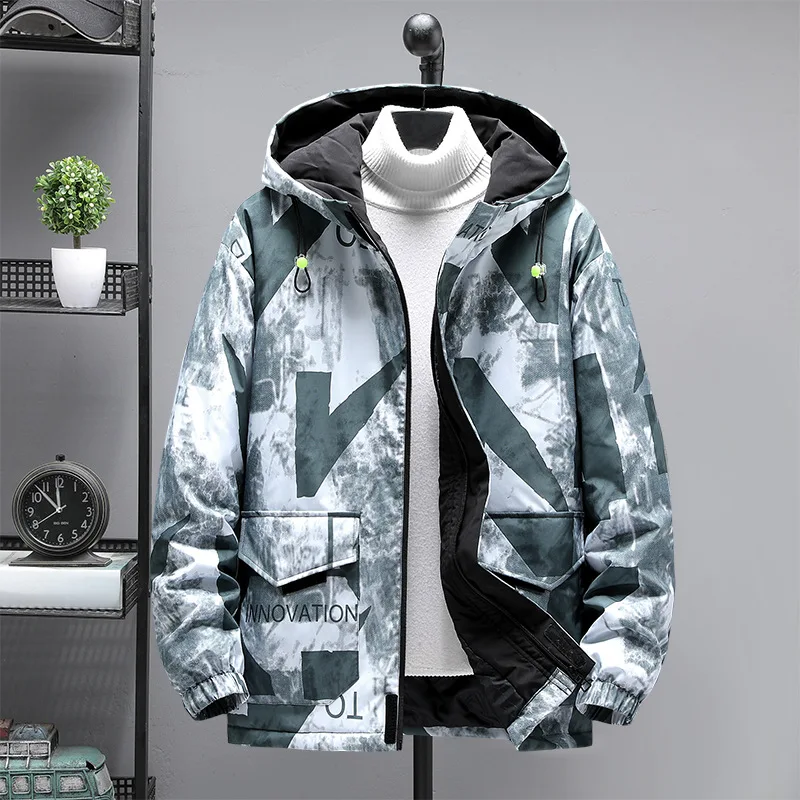 Camouflage Printing Thick Warm Hooded Cotton Jacket Autumn/winter Men's Fashion Casual Loose-fitting Tide Brand Cotton Jacket