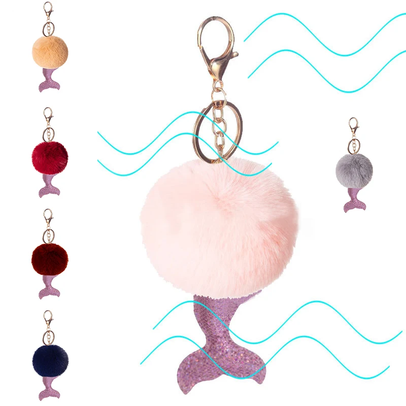 

27Colors Plush Ball Key Chains Mermaid Sequins Pendant Phone Bag Car Rabbit Fur Metal Hanging Ornaments Gift Jewelry Accessories