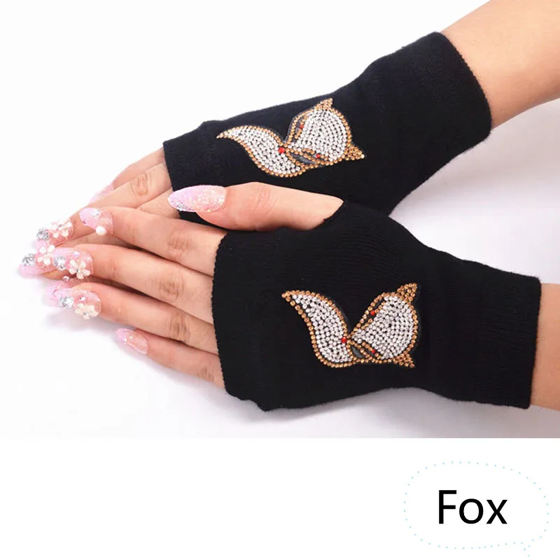 Перчатки Стразы без пальцев вязаные блестящие митенки с цветами розы для женщин