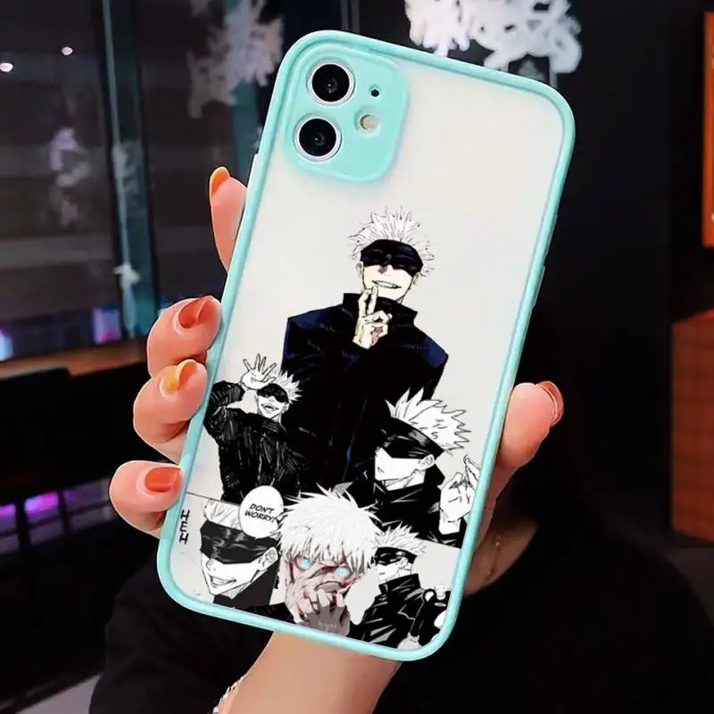 

Jujutsu Kaisen Anime Cartoon Phone Case For iPhone 12 11 Mini Pro XR XS Max 7 8 Plus X Matte transparent blue Back Cover