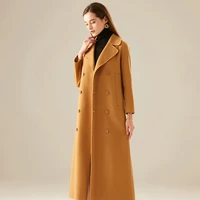 shzq winter new womens coat long lapel loose thin wool double breasted high waist cashmere coat women