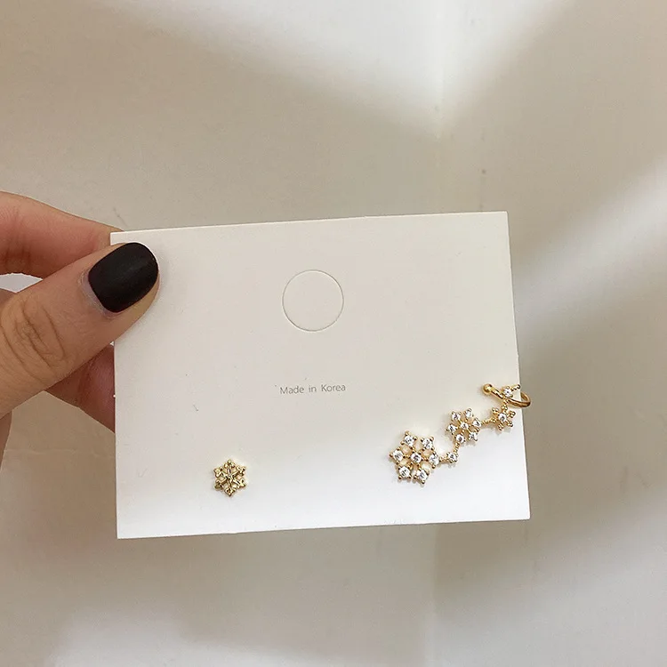 Серьги клипсы в виде снежинок серьги манжеты с кристаллами не пирсинг золотого