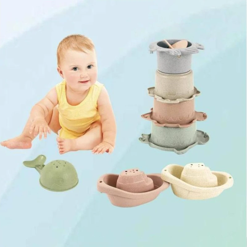

L38E Bath Toys for Toddlers Kids Babies Bathtub Toys With Strong Suction Boats Birthday Full Moon Presents