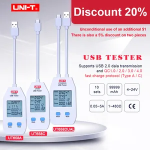 USB-тестер UNI-T UT658ACдвойной монитор напряжения и тока, цифровой измеритель емкости зарядного устройства с сохранением данных
