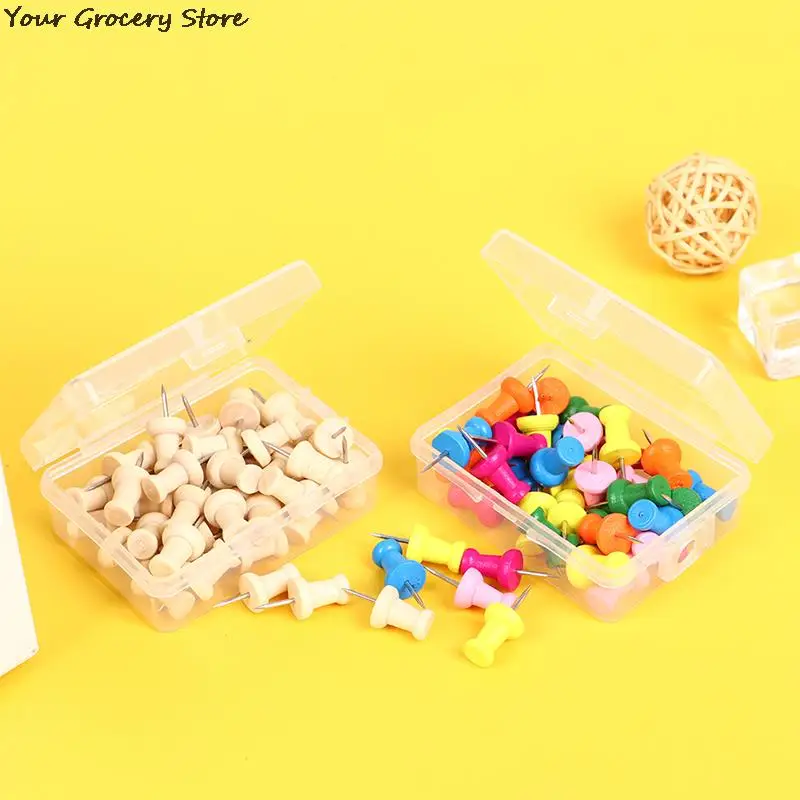 

40pcs/box Map Thumbtacks Wood Push Pins Diy Thumb Tacks For Photos Cork Board Offie Student Stationery School Supplies