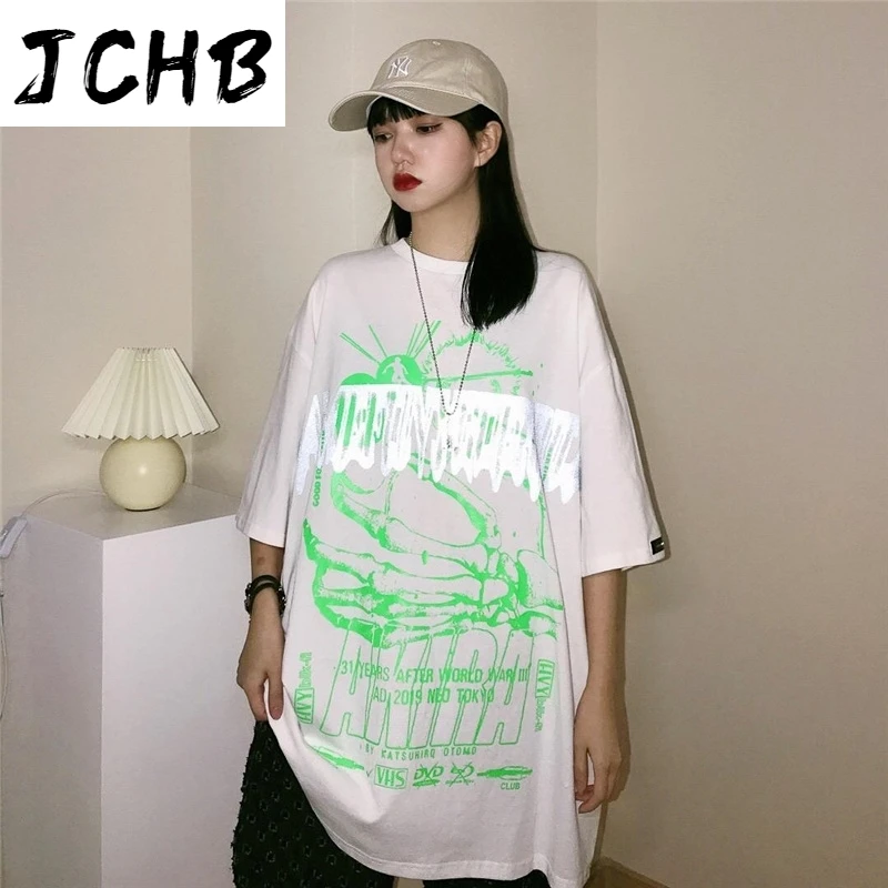 

2021 Streetwear Hip Hop Printed t Shirt Women Clothes Tshirt Loose Streetwear Personality Tops Plus Size T-shirt Trend Summer Ne