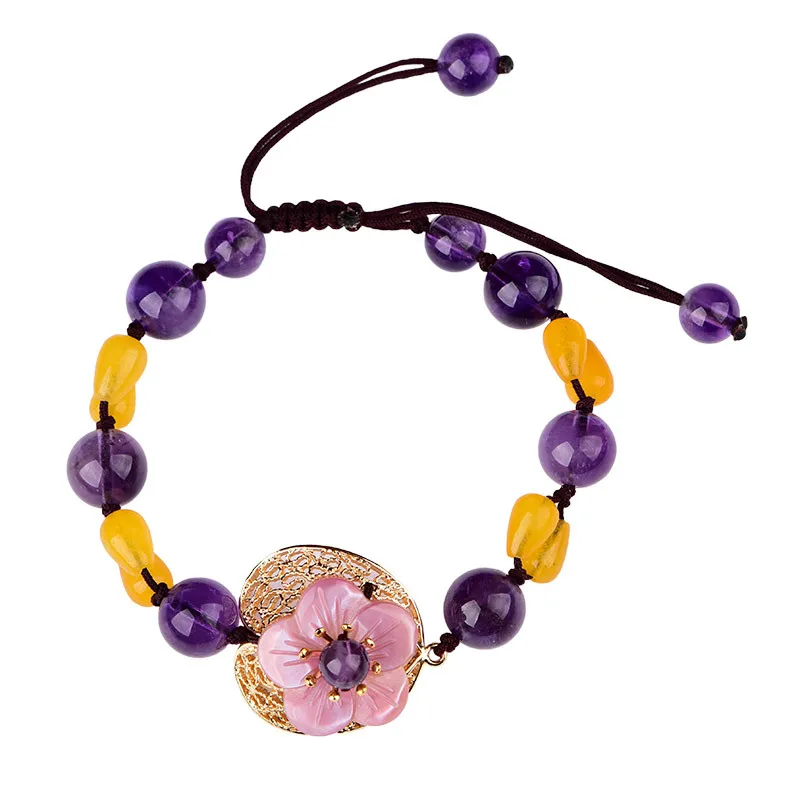 Китайские старинные Этнические браслеты с фиолетовыми кристаллами из нитей