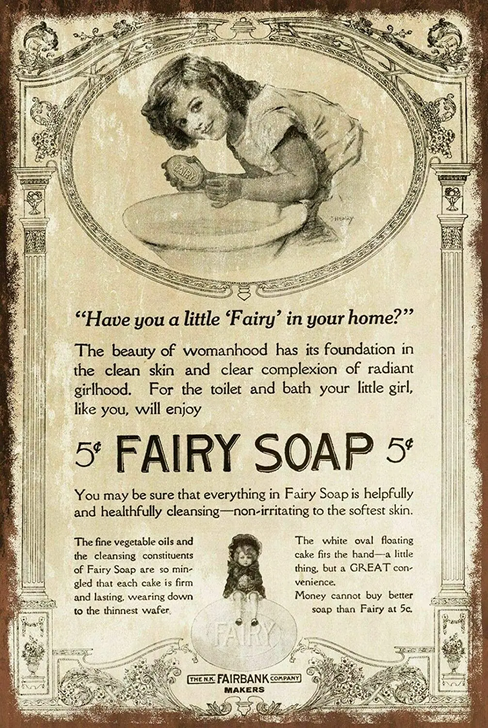 

Fairy Soap Wall Decor Metal Tin Sign 12x16 Inch