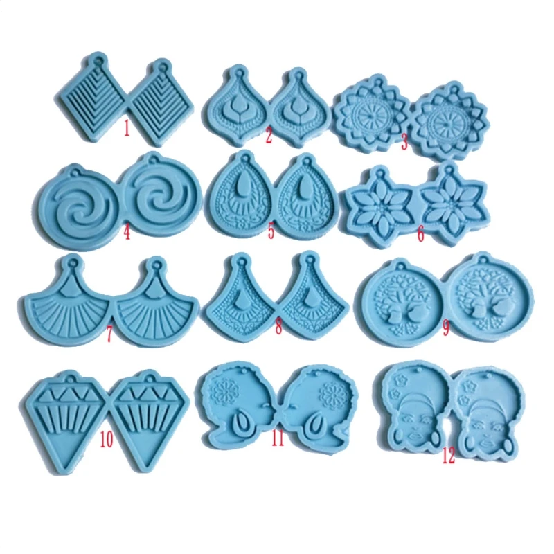 

12Pcs Ear Dangle Epoxy Resin Mold Earrings Pendant Silicone Mould DIY Crafts Jewelry Necklace Casting Tool