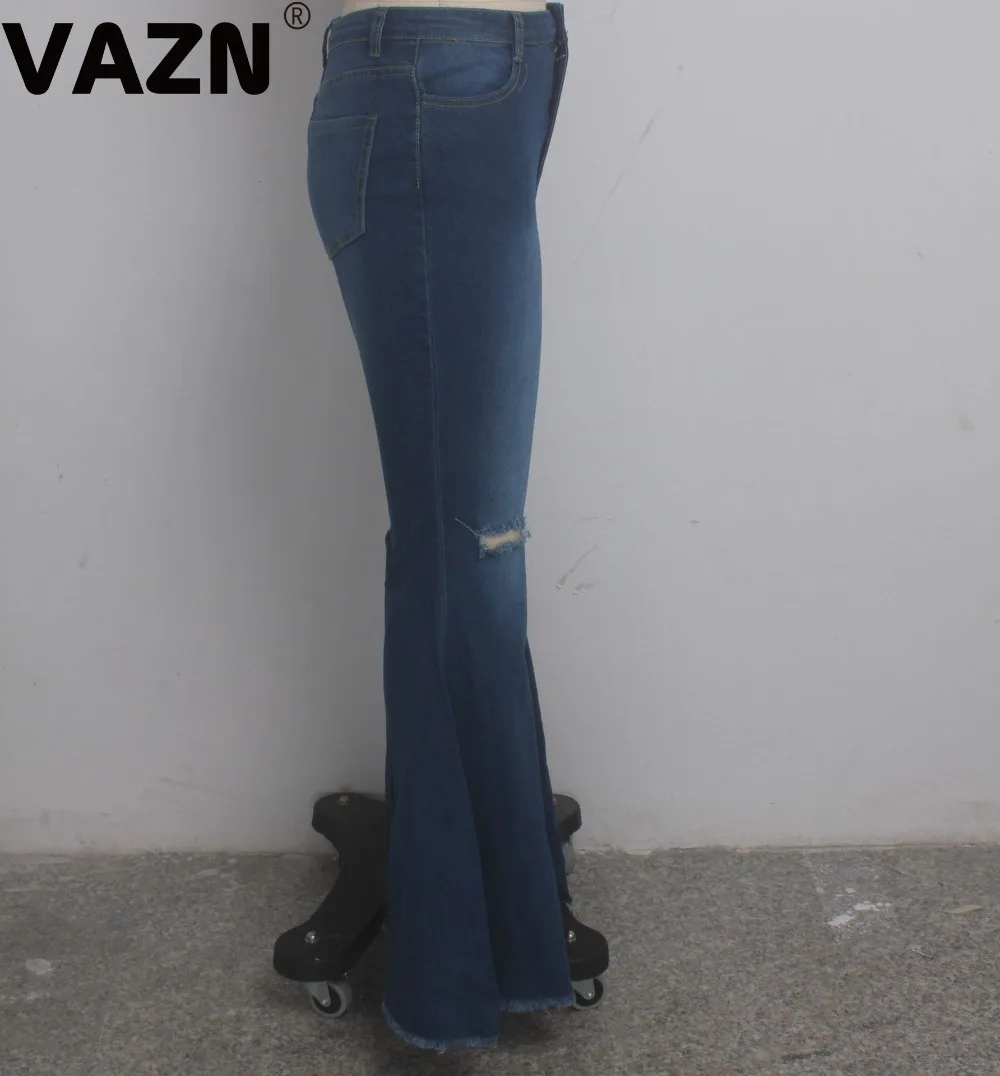 VAZN GHSF12074 новые осенние обычные джинсы элегантные, пикантные, модные, однотонные, с высокой талией, женские длинные, джинсовые, тонкие ботинки, джинсы с вырезами