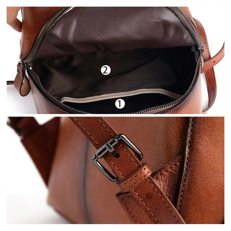 

Cowhide Vintage Women's Genuine Leather Solid Color Backpack Handmade Custom Classic Casual Fashion Zipper Ladies New Backpack
