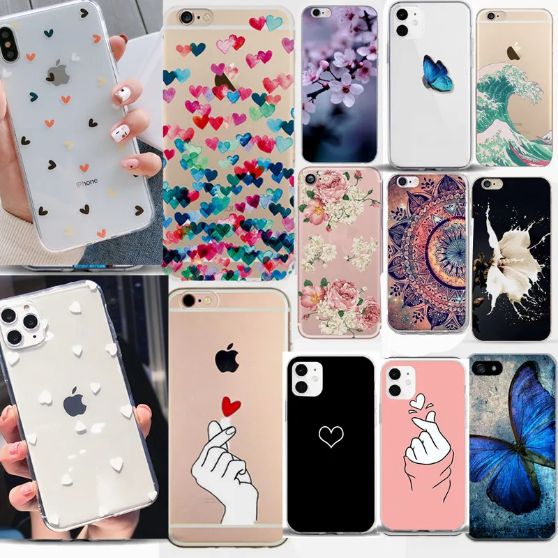 

Soft TPU Phone Case For iPhone SE 2020 Case Silicone Heart Simple Back Cover For iPhone 7 6 6S 7Plus XS Max XR 5 5S SE X 8 Case