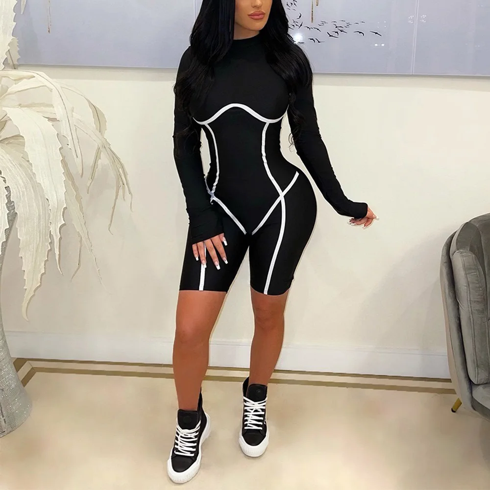 

Женский комбинезон с длинным рукавом, черный облегающий комбинезон с цветными вставками, элегантный вечерний комбинезон для ночного клуба,...