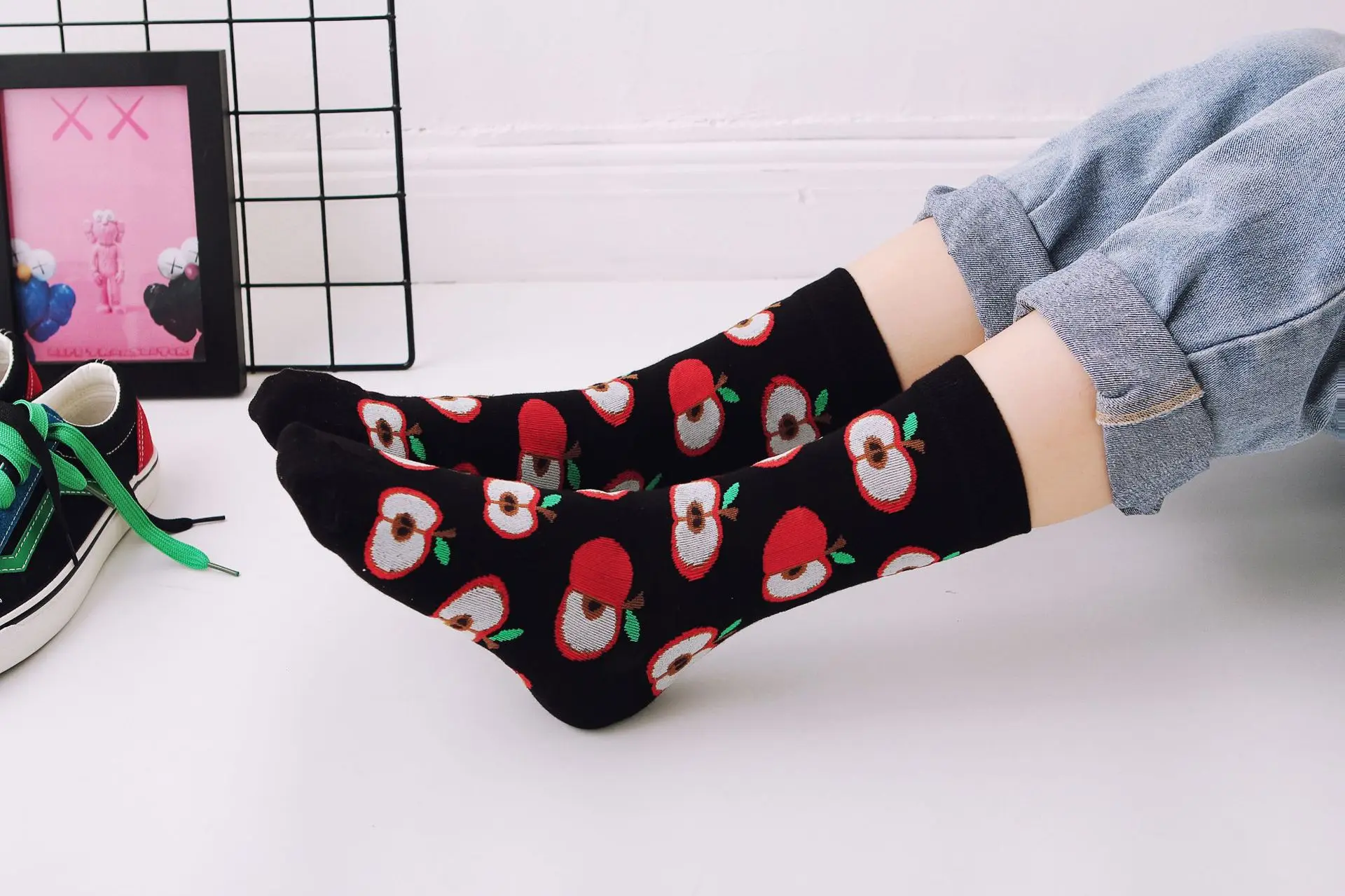 Fashion personality funny long socks ladies casual warm long cotton happy pop hip hop style street tide avocado egg couple socks