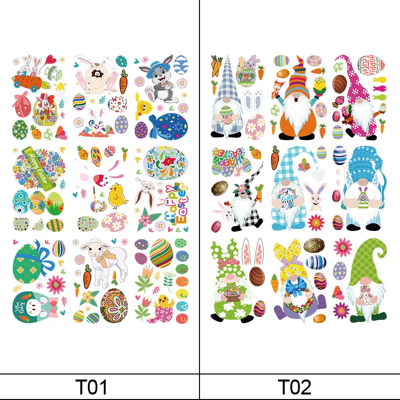 

9pcs Cartoon Bunny Wall Sticker Rabbit Egg Happy Easter Window Sticker For Kids Room Wall Decorative Sticker Easter Party Decor