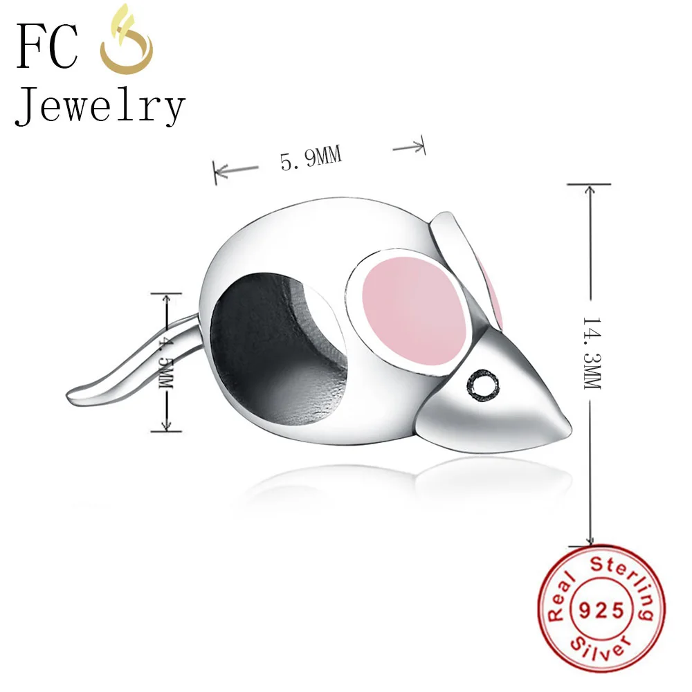 

Fit Original Pandora Charms Bracelet Bangle 925 Sterling Silver Pink Enamel Ear Mouse Beads For Jewelry Making Berloque 2019