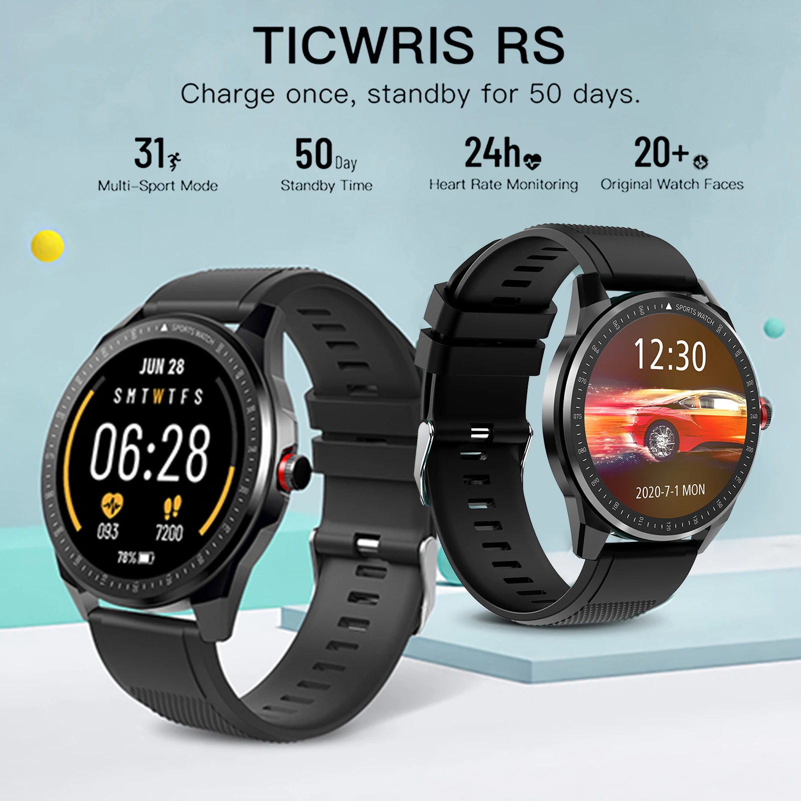 

Smart Watch Waterproof Sports Wristband With Touch Screen For TICWRIS RS Bluetooth Multi-functional Health Smart Watch