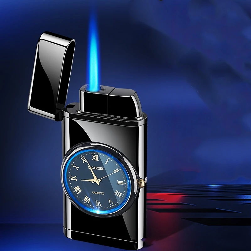 2021 Новый ветрозащитный газовый запальник с LED-часами Jet Lighter Torch Turbo Gas Cigar Cigarette Metal Inflated Gasoline Butane Men Gift On.