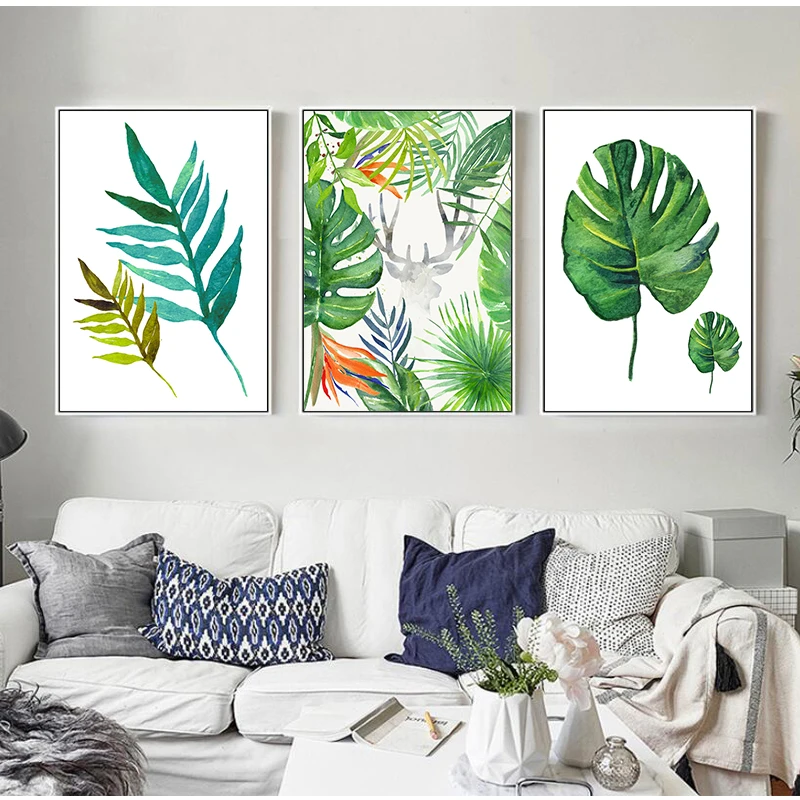 Тропические растения Скандинавская сказочная девушка олень зеленые листья