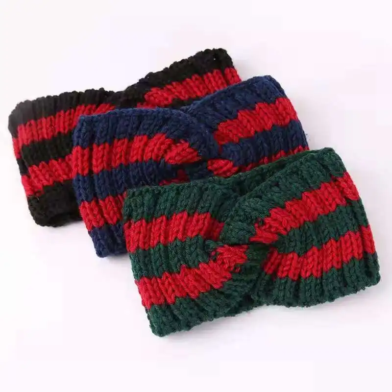 Вязаная повязка на голову для женщин с шерстью зимняя теплая полоса тюрбан