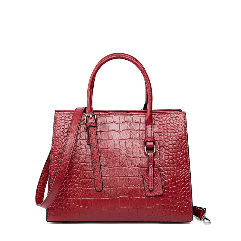 

New Fashion Luxury Crocodile Pattern Women Real Leather OL Handbags Genuine Leather Ladies Large Shoulder Bag Black Casual Totes