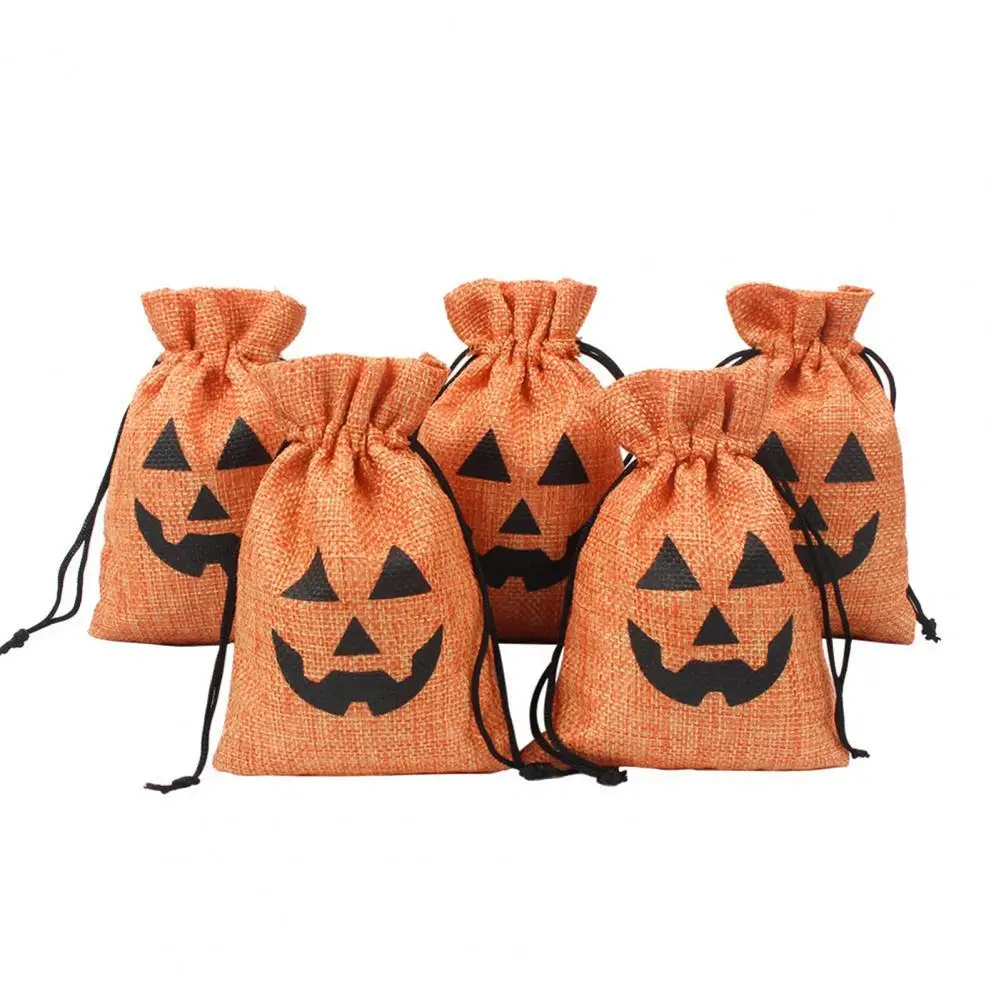 

Orange Color 10Pcs Practical Halloween Pumpkin Gifts Pouch Imitation Linen Gift Bag Large Capacity for Festivals