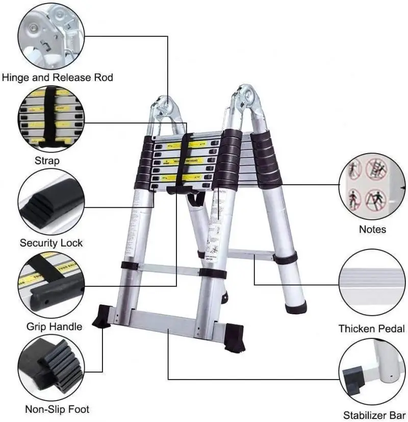 3.8m Portable Telescopic Aluminum Ladder Folding Telescopic Ladder Household Ladder Multifunctional Straight Ladder, Ladders